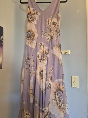 Roz & Ali Floral High Low Dress Lavender Drape Neck Size 6
